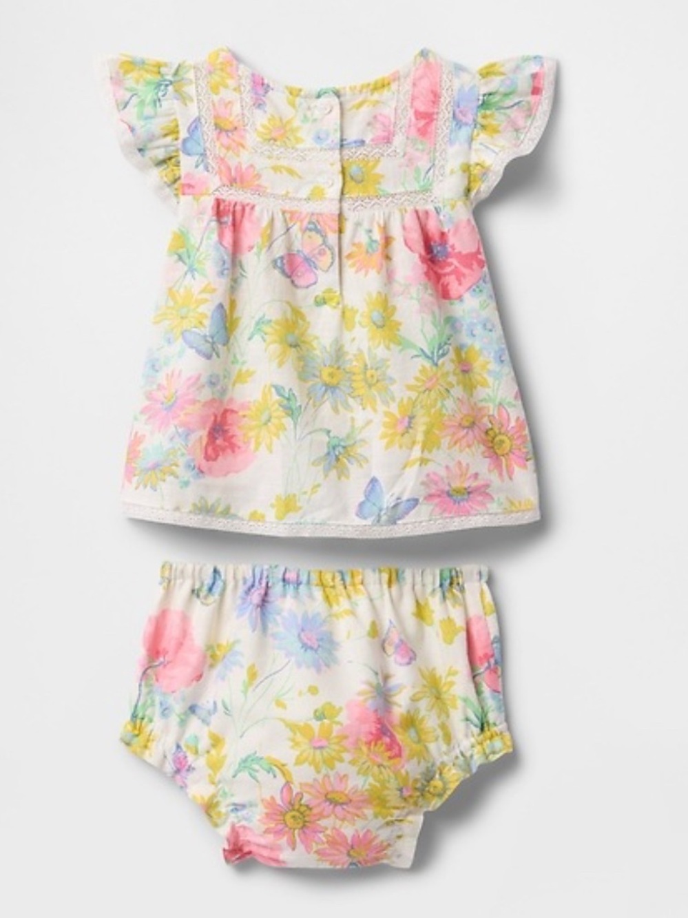 Baby GAP linen cotton Floral Ruffle Top & Bloomers Set Flowers 6 12 month